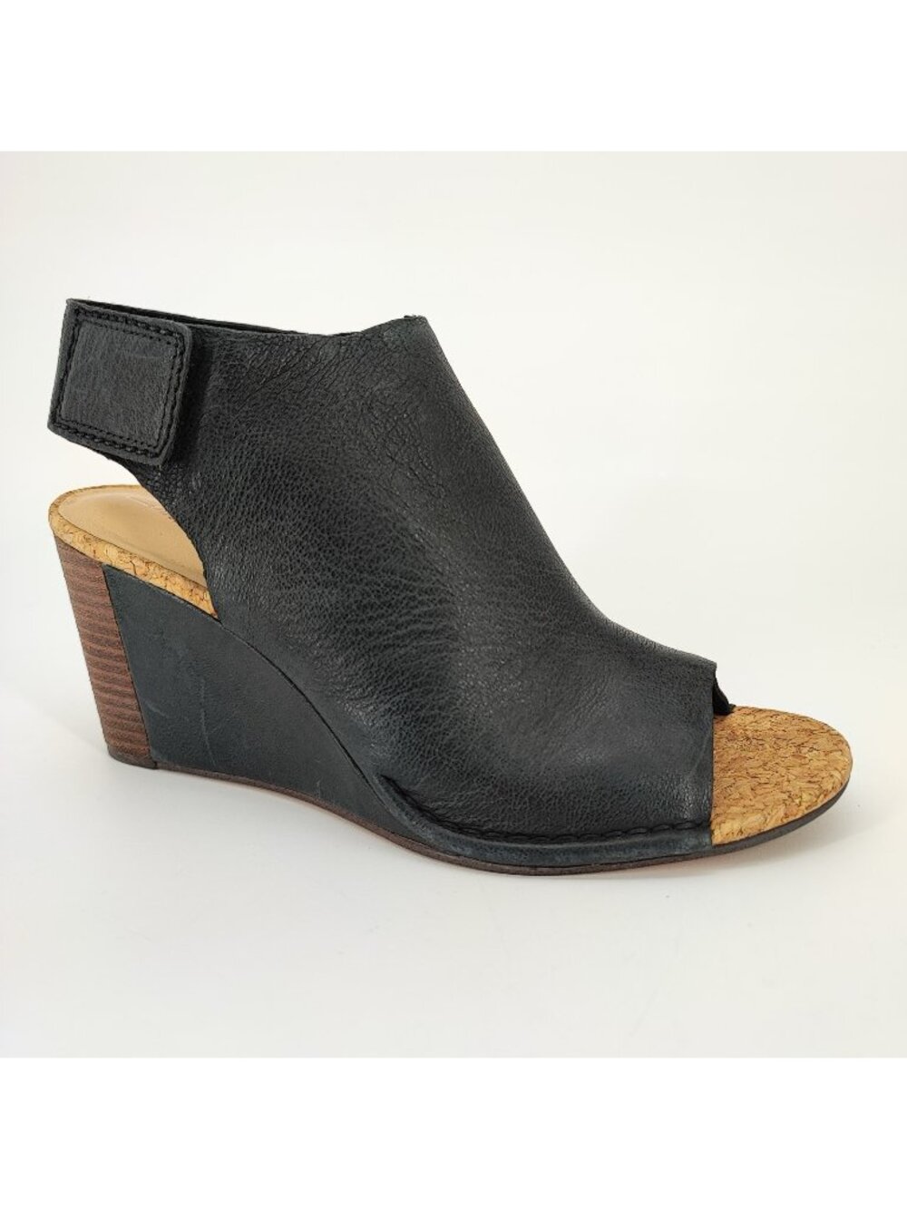 Clarks Spiced Meadow Women's Size 8.5 Sandals Leather Black Cork Wedge 261318324